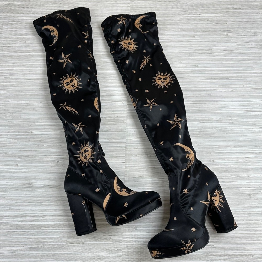 Dolls Kill Horoscopez Whimsigoth Boots Sz 8 Celestial Witchy Moon Sun Thigh High